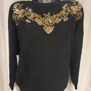 Alfred Dunner Black Sweater with Gold Embellishments